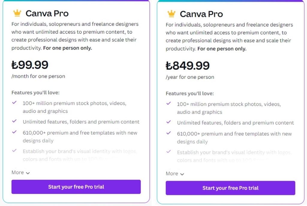 Price of Canva Pro in Turkey