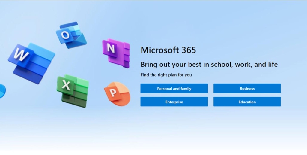 Top page of Microsoft 365