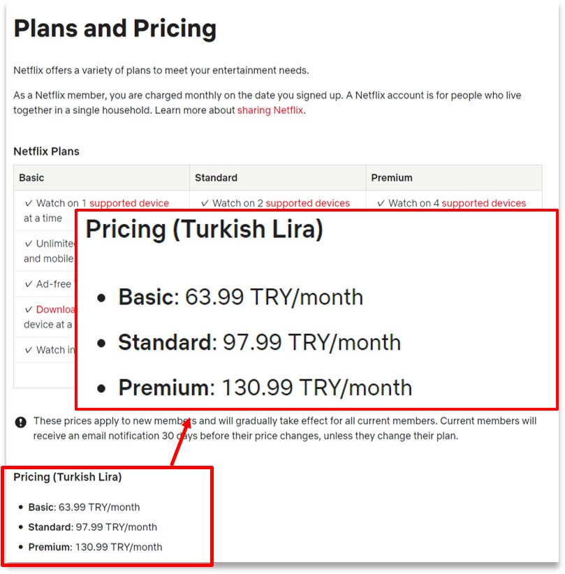 price of netflix in turkey