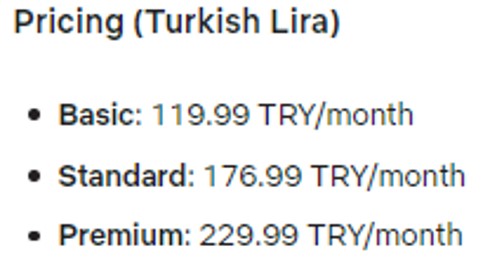 Netflix Turkey Price Plan