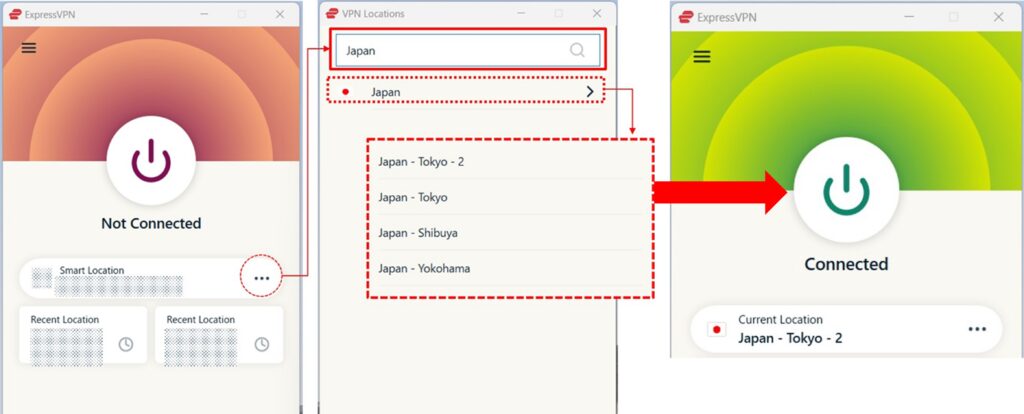 Connect Japan Server of ExpressVPN