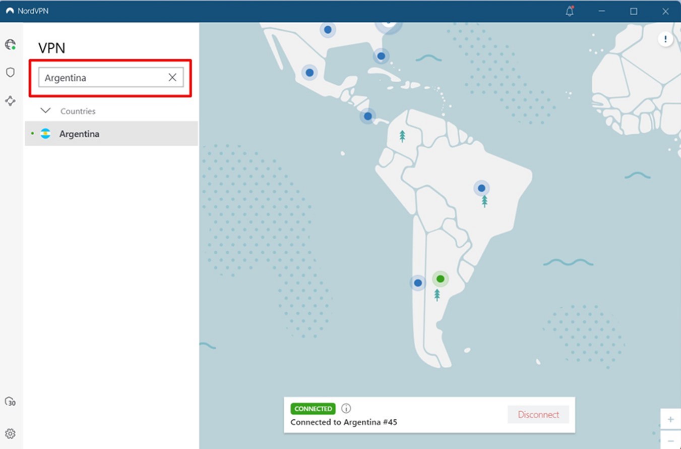 NordVPN connection to Argentina