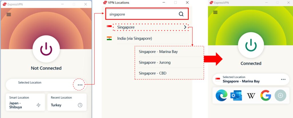 ExpressVPN connected to Singapore
